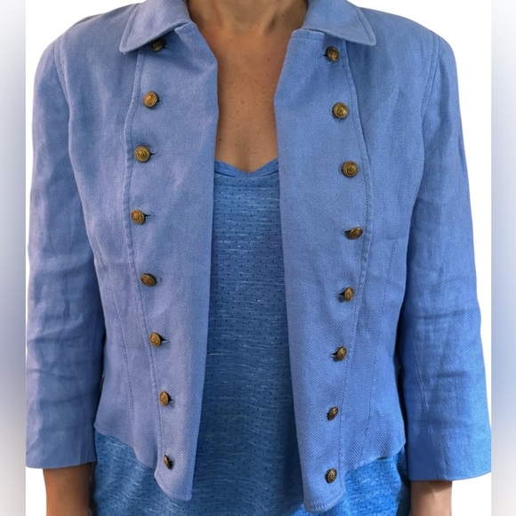 Lauren Ralph Lauren 100% Linen Double Breasted Blazer Military/Nautical Size 12 - Picture 9 of 14